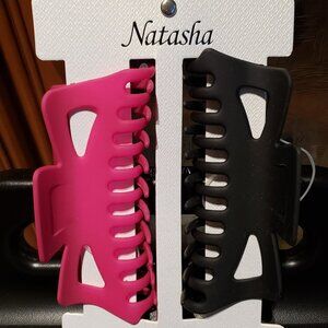 Natasha Set of 2 Large Pink & Black Hair Clips - BRAND NEW ON CARD